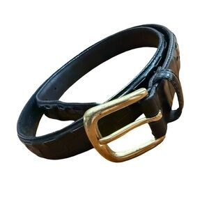 Black Leather Weaved Belt Gold Buckle